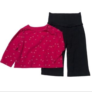 Heart Stamped Print Top & Ruffle Waisted Pants